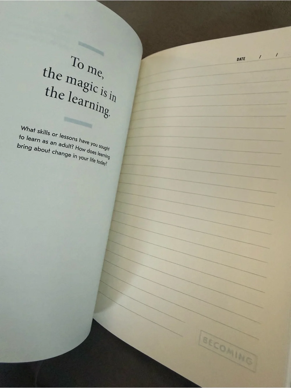 Becoming: A Guided Journal by Michelle Obama - Teal & White Cover